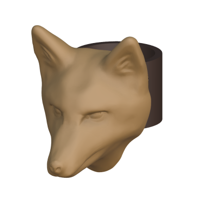 Anel castanho com cabeça de raposa tridimensional