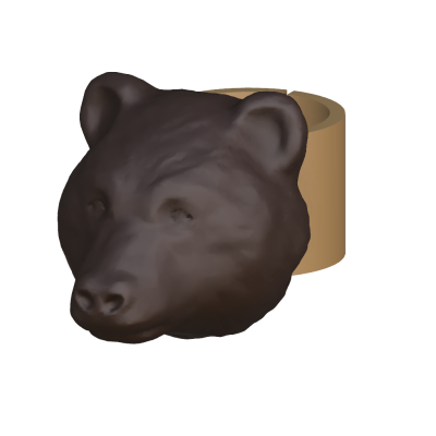 Anel com cabeça de urso castanha escura e base bege