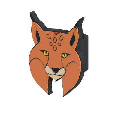 Prendedor com cabeça de lince artística em castanho, bege e preto