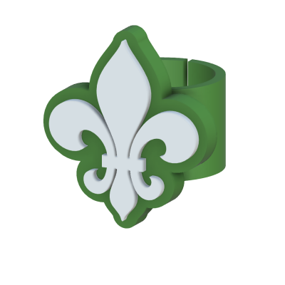 Anel verde com símbolo branco em forma de flor-de-lis
