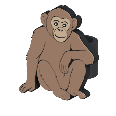 Figura estilizada de macaco castanho e bege com contorno preto