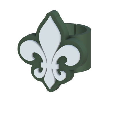 Anel verde com ornamento branco em forma de flor-de-lis