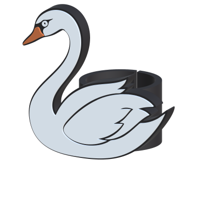 Escultura ou figura decorativa de um cisne branco e preto com bico laranja