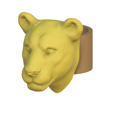 Anel com cabeça de leão amarelo opaco e interior castanho