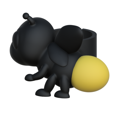 Porta-canetas em forma de abelha preta com cauda amarela