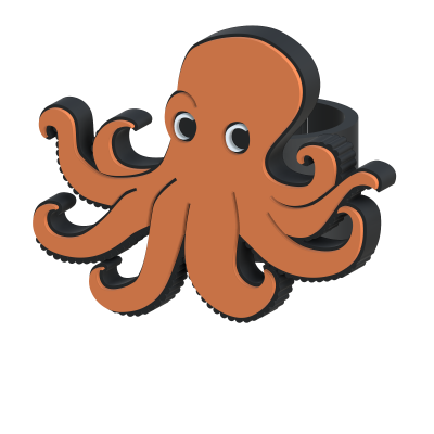 Anel com design de polvo laranja e preto.