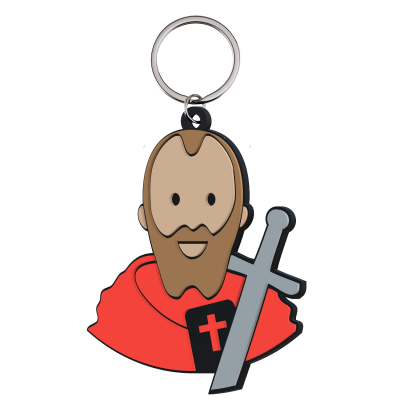 Chaveiro com figura estilizada de cavaleiro medieval com espada