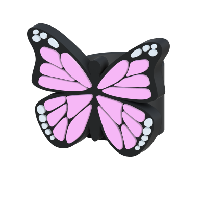 Anel de borboleta preto com asas rosa e detalhes em branco