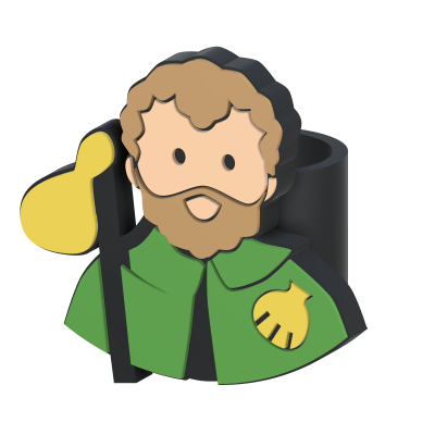 Figura decorativa de personagem com roupa verde e bastão amarelo