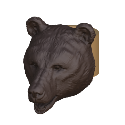 Anel metálico castanho com cabeça de urso detalhada