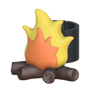 Ilustração 3D de fogueira com chamas e troncos