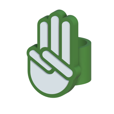 Anel verde e branco em forma de mão estilizada