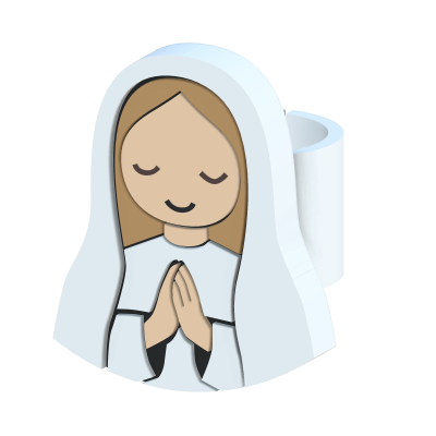 Suporte de fita adesiva com forma de figura feminina a rezar em túnica branca.