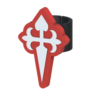 Anel com cruz estilizada vermelha e branca e anilha preta fosca