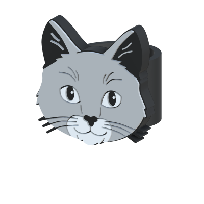 Anilha em forma de cabeça de gato cinza e preto.