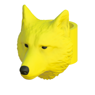 Suporte amarelo para fita adesiva em forma de cabeça de lobo