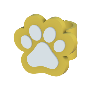 Anel amarelo e branco em forma de pata de animal