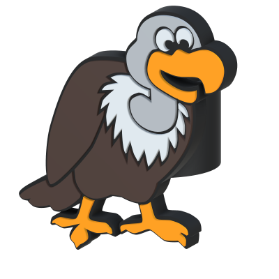 Figura animada de abutre com bico e pés laranja