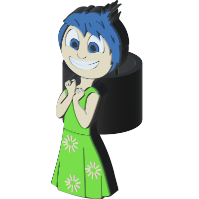 Figura animada com vestido verde e cabelo azul