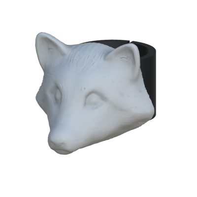 Anel com cabeça de lobo branca e interior preto