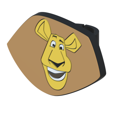 Acessório castanho com rosto de leão animado amarelo sorridente