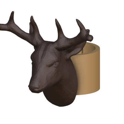 Suporte de parede cabeça de veado castanho com base beige