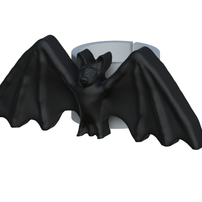 Anel preto fosco em forma de morcego com asas abertas