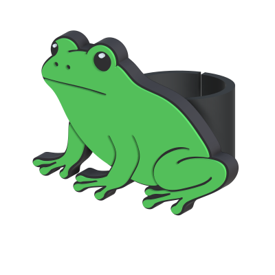 Anel decorativo em forma de rã verde com contornos pretos