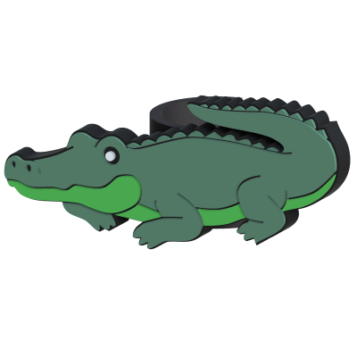 Anilha verde em forma de crocodilo estilizado.