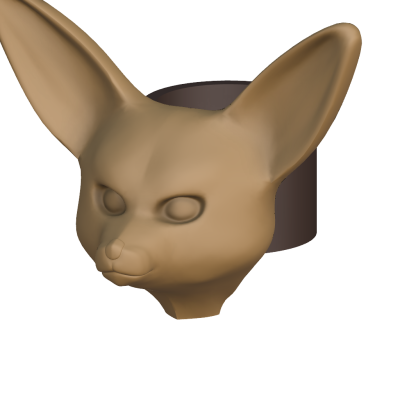 Anel castanho com cabeça de animal tipo raposa ou cão.