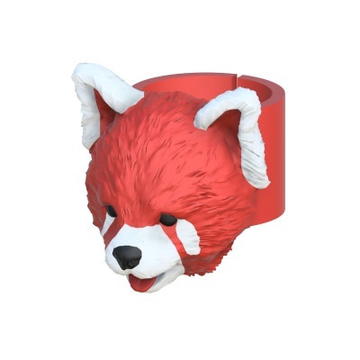 Anel vermelho com cabeça de panda vermelho em relevo