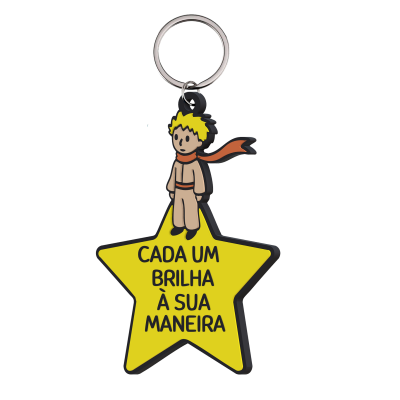 Porta-chaves com personagem e frase em estrela amarela