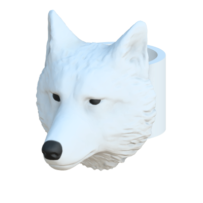 Suporte de fita adesiva em formato de cabeça de lobo branca.