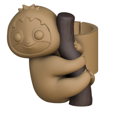 Figura decorativa castanha de preguiça agarrada a galho