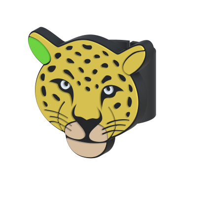 Pulseira com cabeça de leopardo estilizada em amarelo e preto