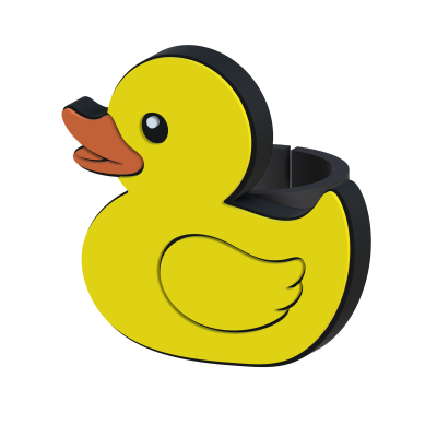 Figura estilizada de pato amarelo com bico laranja e contornos pretos