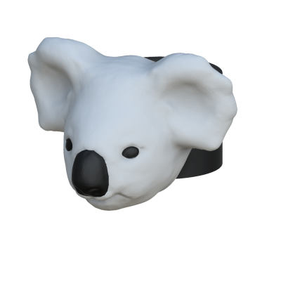 Anel com cabeça de coala branco e preto em material plástico