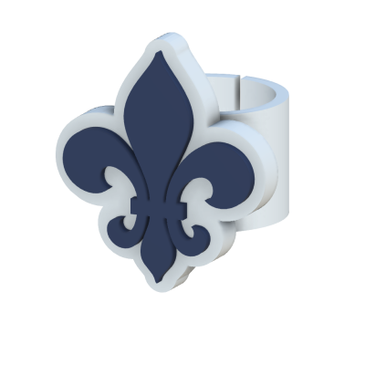 Anel com flor-de-lis azul escura sobre branco