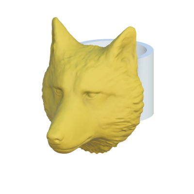 Anel com cabeça de lobo amarelo e aro branco cilíndrico