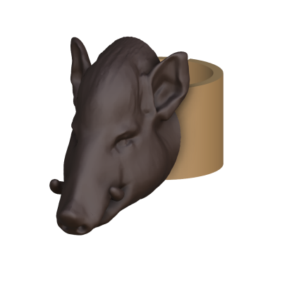 Suporte para papel higiénico com cabeça de javali castanho escuro e base castanha clara