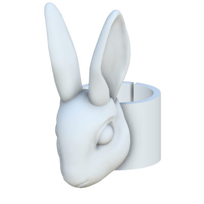 Anel branco com cabeça de coelho e base circular