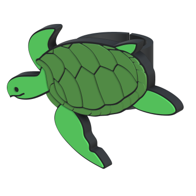 Anel com figura de tartaruga verde em estilo cartoon 3D