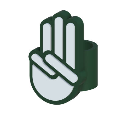 Anel verde escuro com desenho de mão cinza
