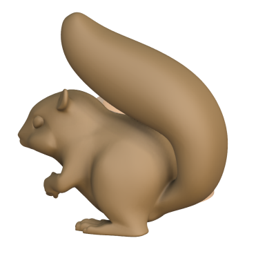 Estatueta castanha de esquilo com cauda grande e textura lisa