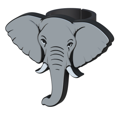 Anel preto com cabeça de elefante cinzenta de acrílico