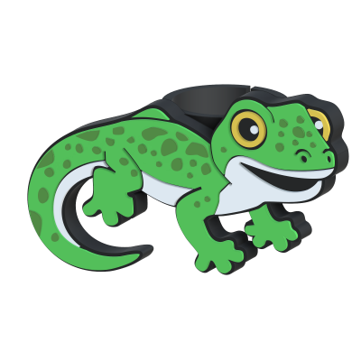 Anel decorativo em forma de lagarto verde com manchas e olhos grandes