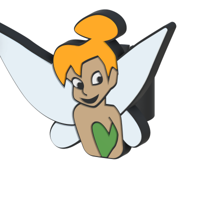 Figura feminina estilizada com cabelo laranja, vestido verde e asas brancas