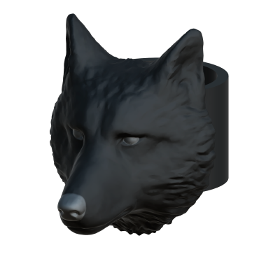 Anel preto com cabeça de lobo detalhada
