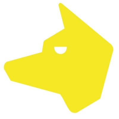 Logotipo amarelo estilizado de cabeça de cão em fundo branco
