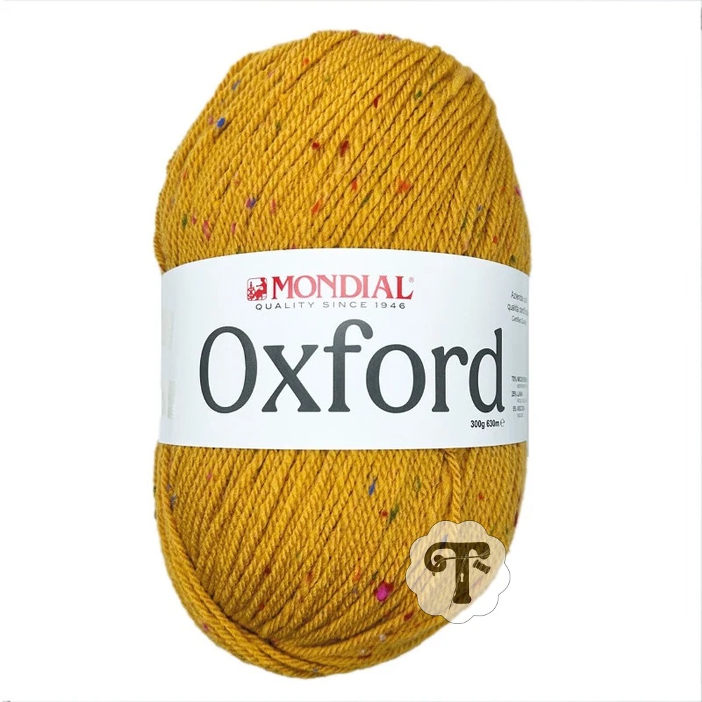 Oxford 584 Novelo de lã amarelo mostarda com confetos coloridos da marca MONDIAL Oxford